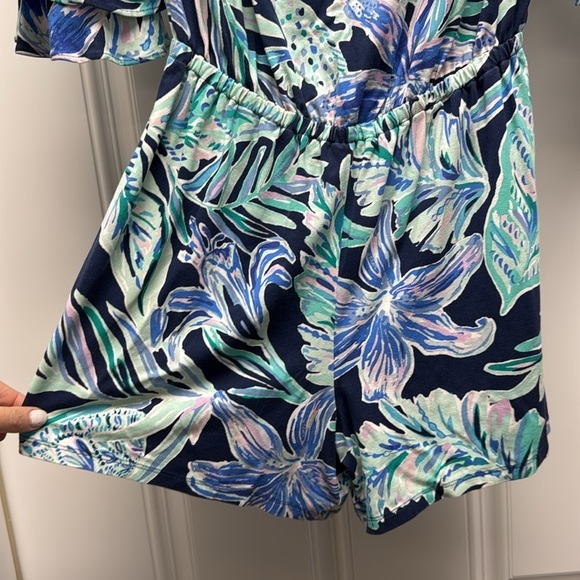 Lilly Pulitzer Blue Teal Calla Off The Shoulder Romper - Picture 8 of 14